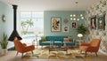 Mid-Century Modern Living Room Interior adobestock.com United States Royalty Free Stock Photo